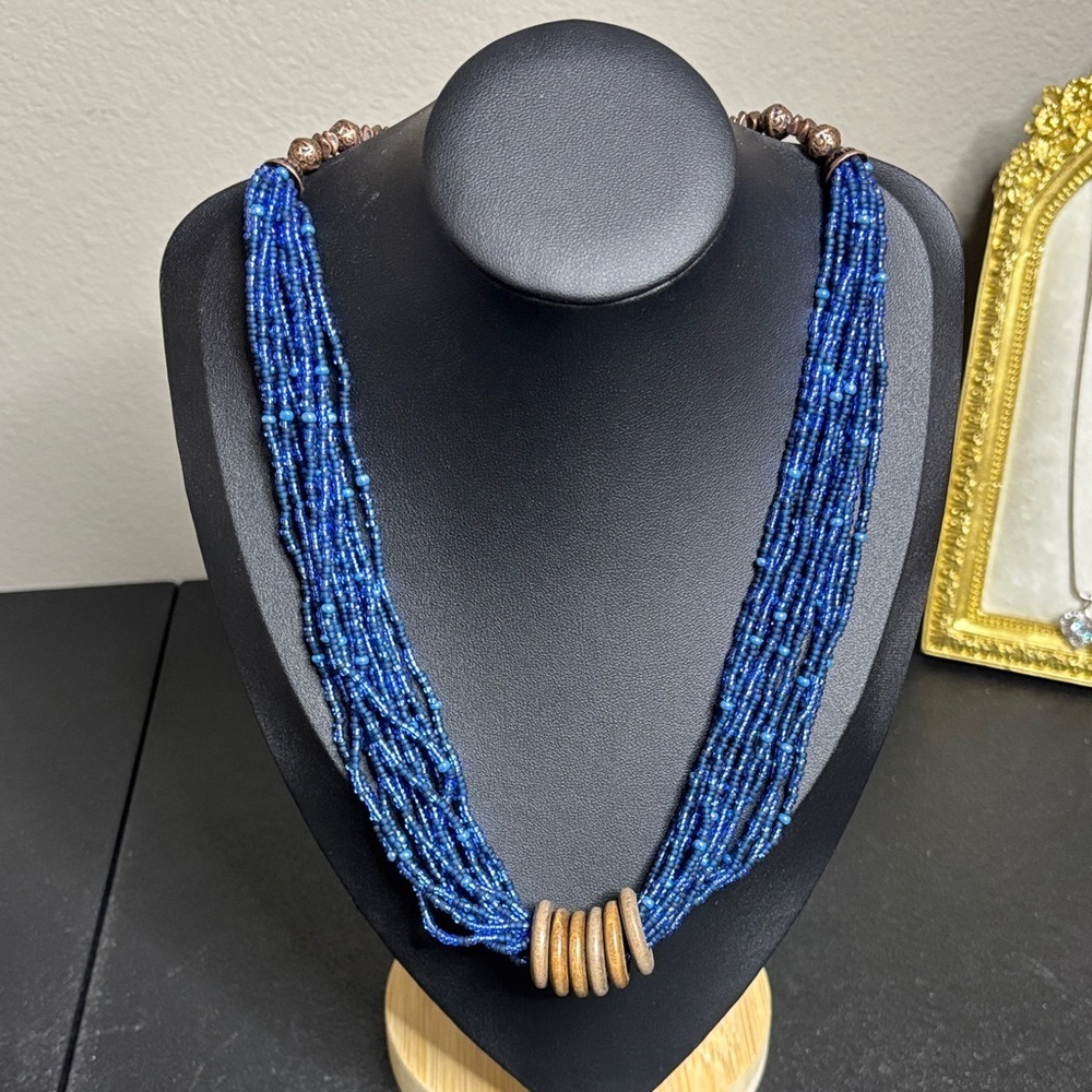 Coldwater Creek Multi-Strand Blue Necklace with Brown Accents